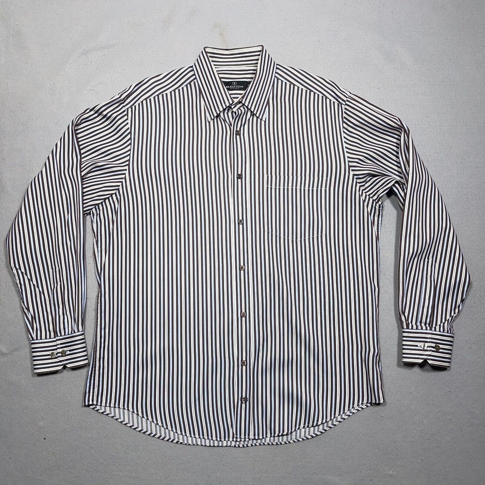 Bugatchi Uomo Striped Button Down Shirt Men XL Regular Fit Brown Blue Classic